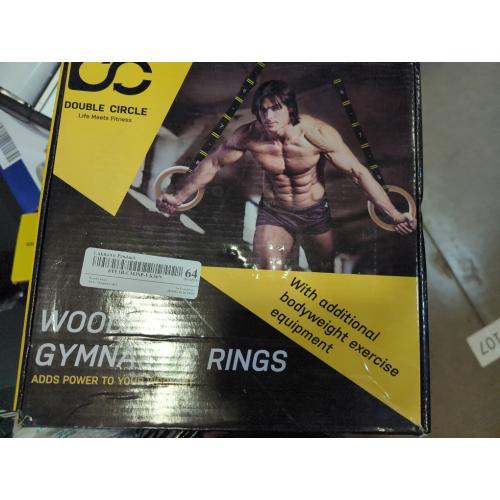 Double Circle Wood Gymnastics Rings with Quick Adjust Numbered Straps and Exercise Videos Guide - Full Body Workout Rings, Calisthenics, Home Gym (Multi-Size)