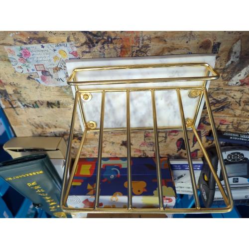 MyGift Modern Brass Metal Wire and White Marble Kitchen Cookbook Stand - Countertop Recipe Book and Tablet Holder - Handcrafted in India