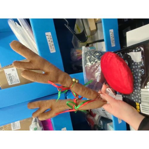 Christmas Car Decoration Plush Rudolf Reindeer Car Antler and Red Nose Set with Jingle Bells, Reindeer Antlers for Cars