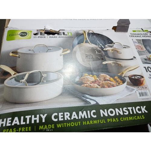 GreenPan 11 Piece Nonstick Swift Cookware Set, Ceramic PFAS-Free Pots & Pans with Lids, Dishwasher & Oven/Broiler Safe to 600F, Kitchen Cooking Set, Sauce, Saute, Stock, Frying Pans, Cream