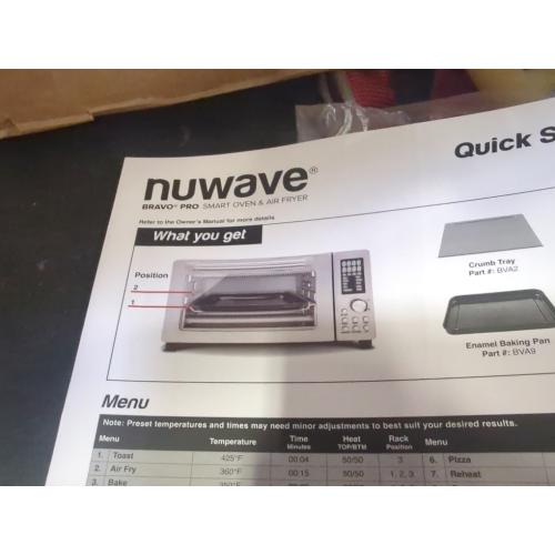 Nuwave Bravo Air Fryer Toaster Smart Oven, 10-in-1 Countertop Convection, 1800 Watts, 21-Qt Capacity, 50°-450°F Temp Controls, Top and Bottom Heater Adjustments 0%-100%, PFAS Free, Stainless Steel