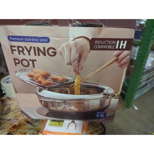 Deep Fryer Pot (°C), 11/4.4Qt (4.2 L) Extra Large Tempura Frying Pot with Lid, 304 Stainless Steel Fry Pot with Temperature Control and Oil Drip Drain Rack