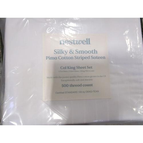 Nestwell Pima Cotton 500-Thread-Count California King Sheet Set in White Stripe