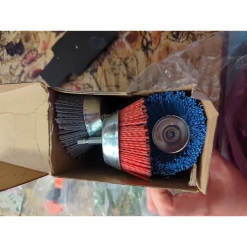 SALI 6Pack 3 Inch Cup Brush Nylon Filament Abrasive Wire Brush Wheel with 1/4 Inch Hex Shank, Three Grits Nylon Drill Brush Set for Removal of Rust Corrosion Paint