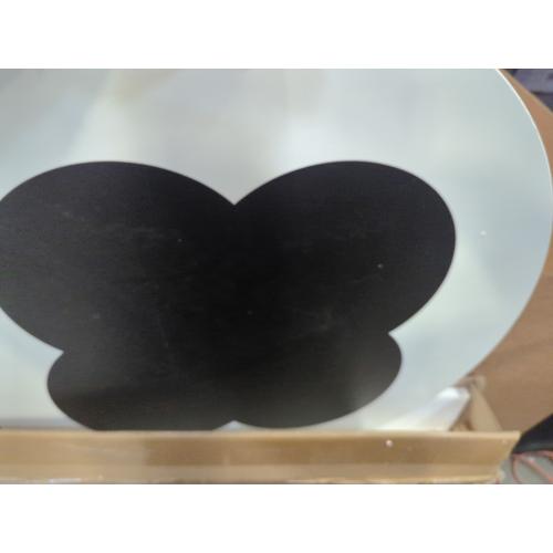 Size Large Color White round table with black flower print on top