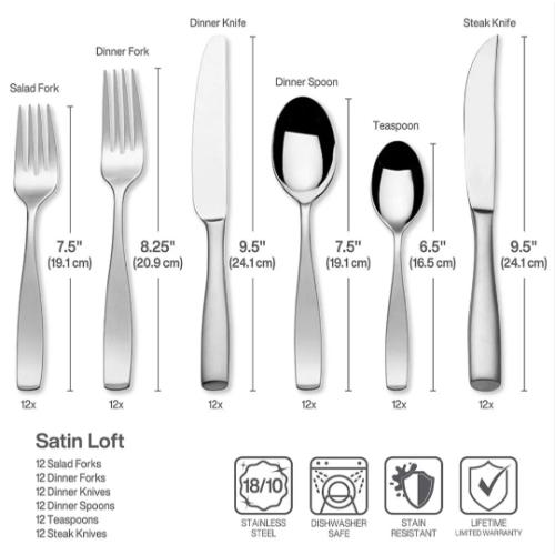 Mikasa, Satin Loft Service for 12, 75-Piece Set, 18/10 Stainless Steel Flatware
