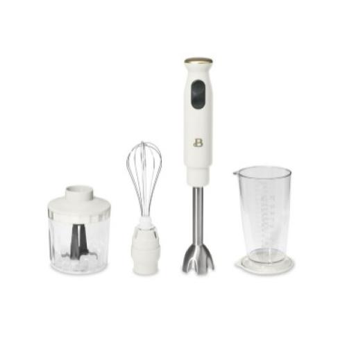 Beautiful 2-Speed Immersion Blender with Chopper & Measuring Cup, White Icing by Drew Barrymore