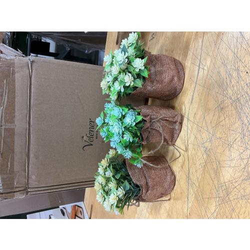 Velener Babys Breath Artificial Flowers in Small Burlap Bag Vases 3Pcs