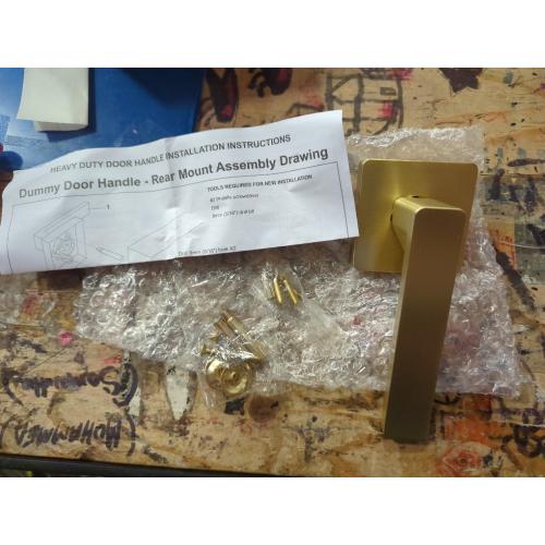 Brushed Gold Door Handles, Heavy Duty No Lock Passage Door Lever, Reversible Square Door Handle Without Lock for Hallway Closet Doors, Satin Brass