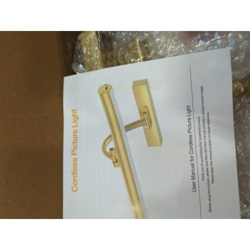 Tassuowell Wireless Picture Lights for Wall Rechargeable, Battery Operated Art Light for Paintings, 3CCT Dimmable, 15.7 Brass Finish with Remote, Rotatable Gallery Light for Pictures Display