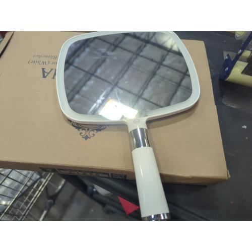 MIRRORVANA Lighted Travel Hand Mirror with Comfy Handle and Detachable Stand - Portable, Thin and Lightweight Design - Rechargeable with 3 LED Light Settings - 9 x 13 (White)