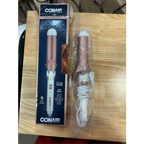Conair Double Ceramic 1-1/2 Inch Curling Iron, 1.5-Inch Barrel Creates Soft Waves and Curls, Hair Curler for Use on Medium and Long Hair, White