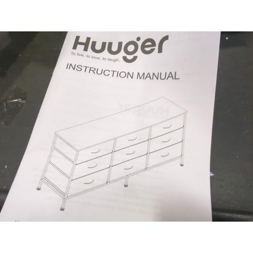 Color grey Huuger 9 Drawer Dresser, 47 Inch TV Stand for 50, 55 Inch TV, Entertainment Center with Drawers, Fabric Dresser Chest of Drawer for Bedroom, Closet, PU Leather Surface, White