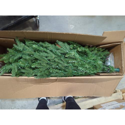 Fraser Hill Farm 9-Ft. Winter Falls Slim Christmas Tree with Metal Base and No Lights Included, Perfect Unlit Christmas Tree for Living Rooms, Dens, and Family Rooms