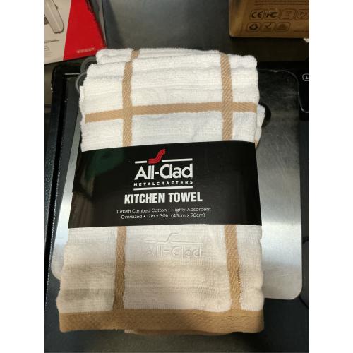 3 Packs All-Clad Checked Kitchen Towel: Highly Absorbent, Super Soft Long Lasting - 100% Cotton, 17x30 Tea Towel for Cleaning & Drying Dishes, Pans, Glassware, or Countertops, (1-Pack), Cappuccino