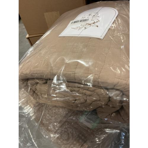 palassio Dark Beige 100% Cotton Quilt King Size Bedding Sets with 2 Pillow Shams, Textured Lightweight Soft Bedspread Shabby Chic Coverlet, Quilted Comforter Bed Cover for All Season, 3 Pieces