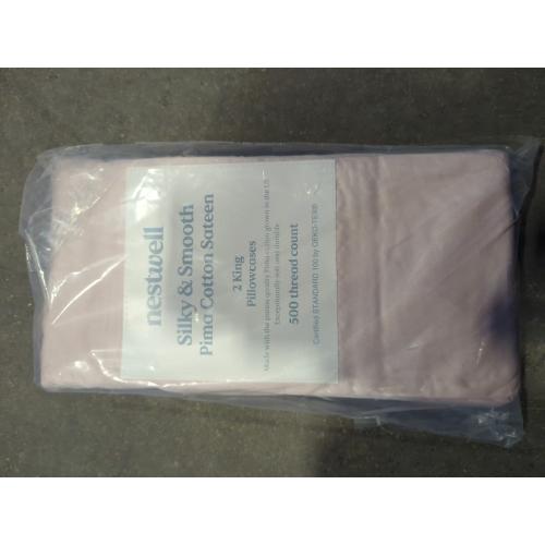 Nestwell Silky & Smooth Pima Cotton Sateen 2 King Pillowcases 500 thread count, Silver Peony