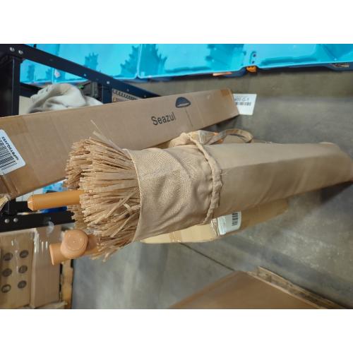 Brown Natural 6.5ft Hula Tahtched Tiki Patio Umbrella, Beach Umbrella Hawaiian Style with Hanging Hook and Tilt Design, 8 Ribs with Carry Bag for Outdoor Tiki Bar, Tropical Palapa, Garden, Pool, Natural