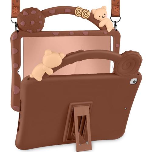 for iPad A16 Case/10th Generation Case - Soft Silicone Tablet Cover for iPad 11th 11 Inch/10th 10.9 Inch Girls Women 3D Cartoon Cute Black Cat Kitten with Rotating Stand & Strap