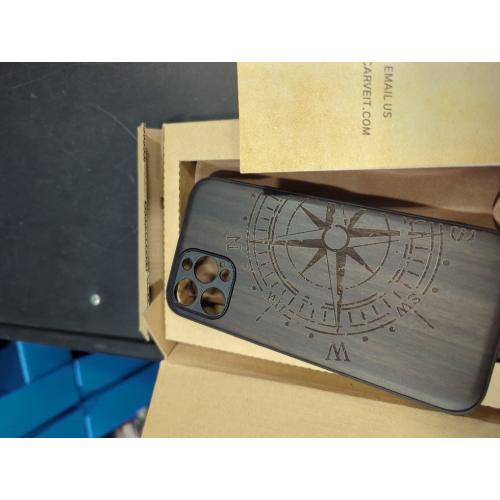 Carveit Magnetic Wood Case for iPhone 12 Pro Max Case [Natural Wood & Black Soft TPU] Shockproof Protective Unique & Classy Wooden Cover Compatible with MagSafe (Vintage Compass-Blackwood)