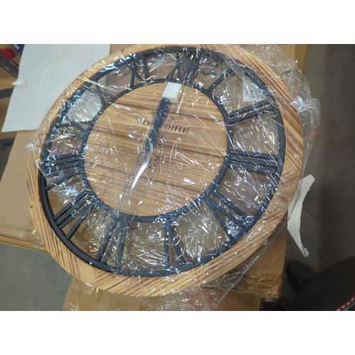 Montoire Size  24 Inch Wooden Farmhouse Wall Clock, Extra Large for Living Room Decor - Big Rustic Wood Large Round Wall Clock 24 Inches or Larger, Battery Operated with Decorative Roman Numerals