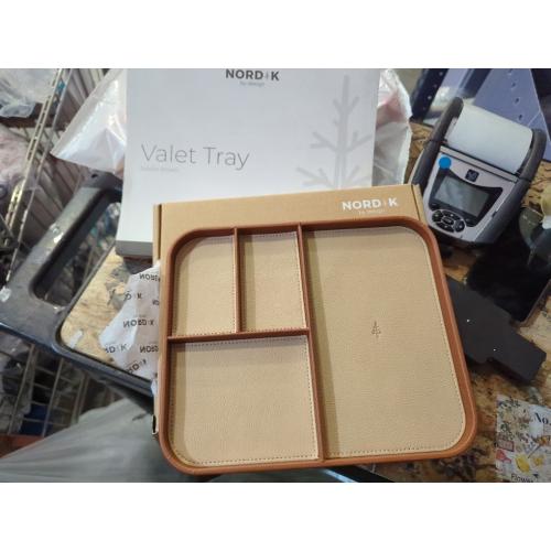 Nordik By Design Leather Valet Tray - Saddle Brown Premium Vegan Stylish and Organized Nightstand for Men EDC Catchall Keys, Watch, Wallet, Jewelry Modern Bedside Caddy