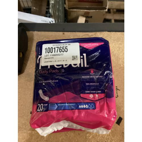 Prevail Daily Pads for Bladder Leaks, Disposable, Moderate Absorbency, Regular, 20 Count, 2 Pack