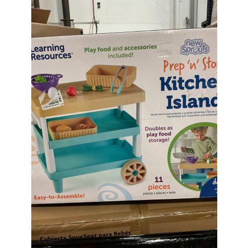 Learning Resources New Sprouts Prep 'n' Store Kitchen Island - Ages 2 , Play Food for Kids, Grocery Store Toys for Toddlers,11 Pieces
