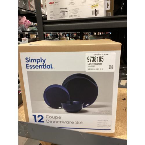 Gibson Simply Essential Coupe 12-Piece Blue Round Stoneware Dinnerware Set