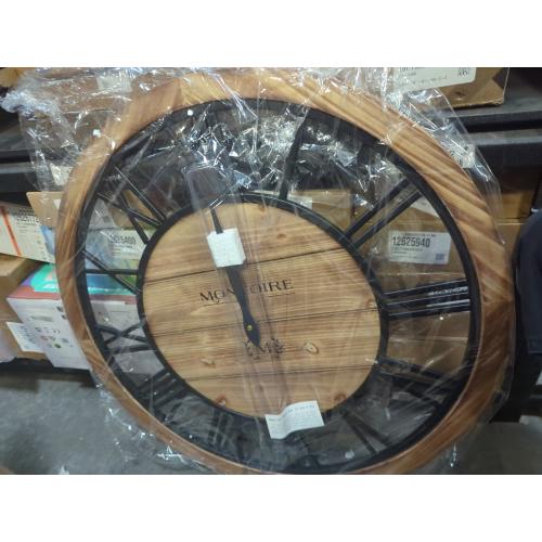 Montoire 24 Inch Wooden Farmhouse Wall Clock, Extra Large for Living Room Decor - Big Rustic Wood Large Round Wall Clock 24 Inches or Larger, Battery Operated with Decorative Roman Numerals