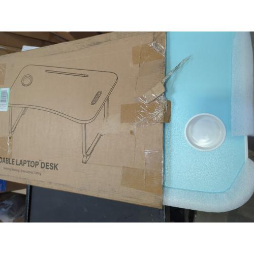 Blue and White Laptop Bed Desk, Foldable Lap Table, Portable Study Table, Laptop Stand with Cup Holder & Tablet Slot & Lifting Handle for Working Writing Drawing & Eating - Blue