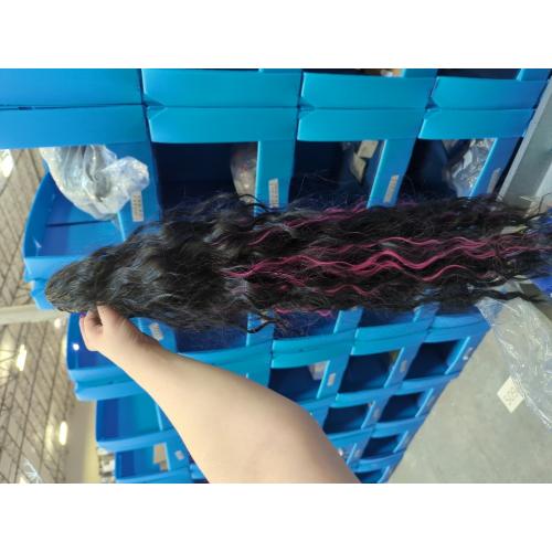 Black Hot Pink Curly Synthetic Drawstring Ponytail Extension | Lightweight 160g Natural Looking Heat Resistant Wavy Hairpieces for Women Daily Use Party 30 Inch Black Hot Pink Highlights