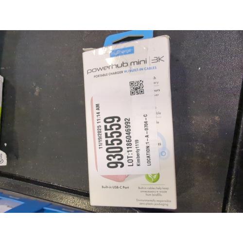 myCharge PowerHub Mini Portable Charger for iPhone - 3000mAh & Built in Cables (Lightning, Type C) 12W Turbo USB C Power Bank Fast Charging Battery Pack (Pink)