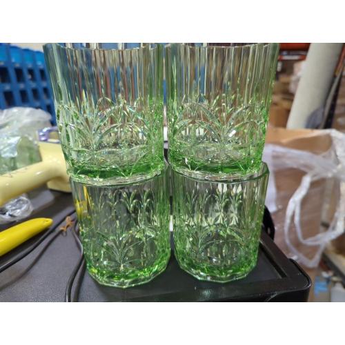BELLAFORTE Shatterproof Tritan Plastic Short Tumbler, Set of 4, 13oz - Myrtle Beach Unbreakable Crystal Cut Old Fashioned Drinking Glasses for Whiskey - BPA Free - Dishwasher Safe - Green