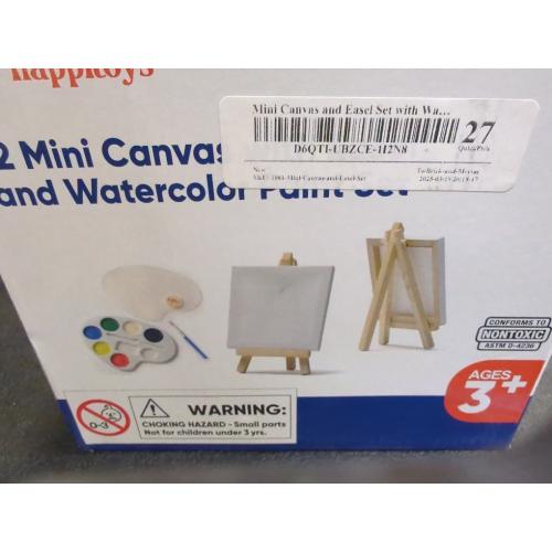 Mini Canvas and Easel Set with Mini Watercolor Paint in Bulk Set of 12 - Kids Art Party Favors & Party Supplies - 4x4 Small Canvases for Painting with Mini Easel - Water Colors Paint for Kids