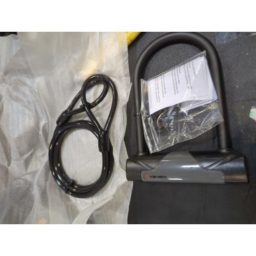Grey and Black 4Ft Via Velo Bike U-Lock with Cable, Heavy Duty Anti-Theft Bicycle U Locks with 8mm Braided Steel and 3 Keys, 4ft Length Security Cable for Bike, Scooter Mountain Road Bike