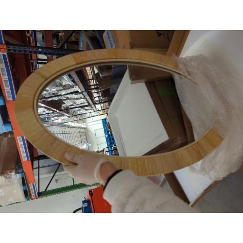 Rattan Mirror for Wall,30.5'' x 19.5 Wooden Framed Farmhouse Boho Wicker Coastal Irregular Vanity Mirror for Bathroom Living Room Entryway