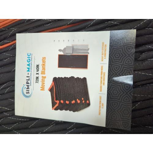 SIMPLI-MAGIC 79523 Heavy Duty Padded Moving Blankets, Black/Orange, 72” x 80”, 12 Pack
