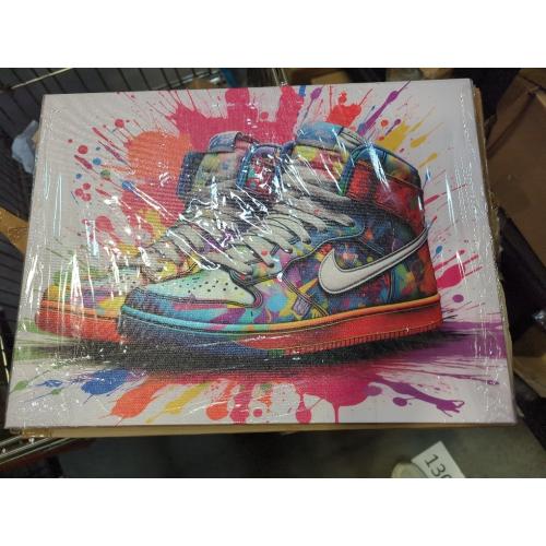 Nike Framed Banksy Graffiti Sneaker Canvas Wall Art Colorful Shoes Decorations Pop Art Wall Decor For Kids Playroom Bedroom Living Room Artworks Ready To Hang