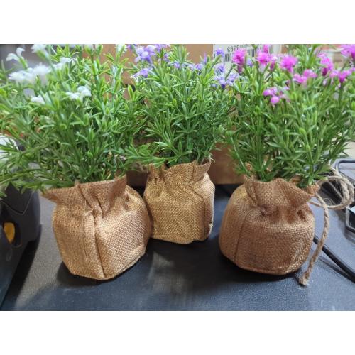 Velener Babys Breath Artificial Flowers in Small Burlap Bag Vases 3Pcs -Gypsophila Faux Flowers Farmhouse Home Coffee Table Bookshelf Office Desk Decorations Kitchen Dining Room Fake Plants Indoor