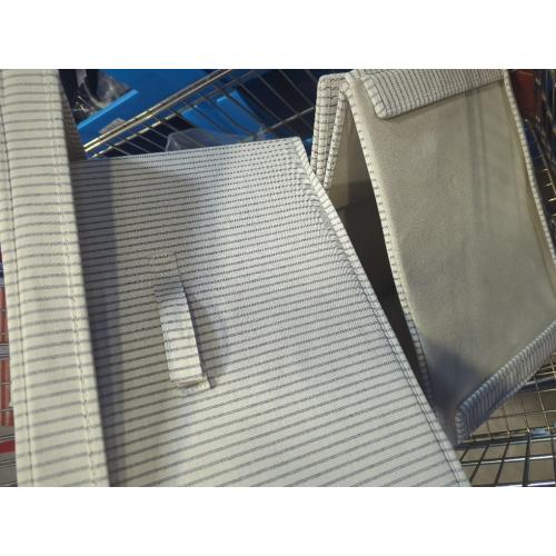 StorageWorks Fabric Storage Bins with Lid, Decorative Storage Boxes for Shelves, Stackable Closet Organizer Basket with Handles, Large, Stripes, 2-Pack