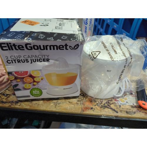 Elite Gourmet ETS-411 BPA-Free Electric Citrus Juicer Extractor: Compact Large Volume Pulp Control Oranges, Lemons, Limes, Grapefruits with Easy Pour Spout, 16 oz, White