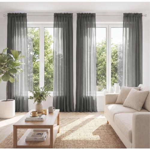 MIULEE Gray Sheer Curtains 90 Inches Long 4 Panels 54 x 90 Inches | Light Filtering, Rod Pocket, Voile Drapes, Living Room, Bedroom, Window Treatments