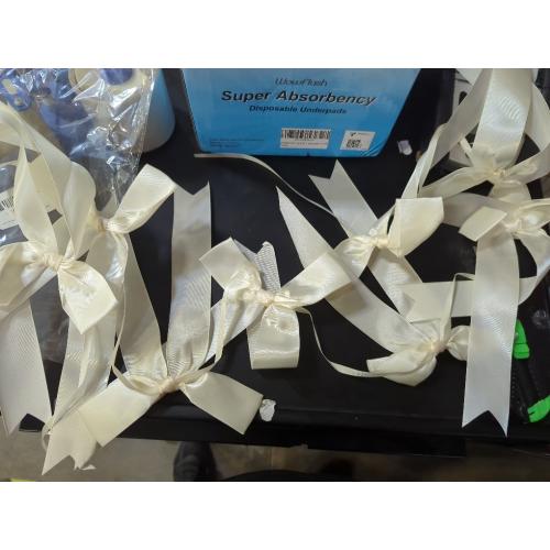 Ivory White Bow Garland Hanging Decorations, Pre-String Coquette Bow Garlands, 2Pcs Party Garlands for Bachelorette Party, Bridal Shower, Wedding Favors, Birthday Party, Engagement