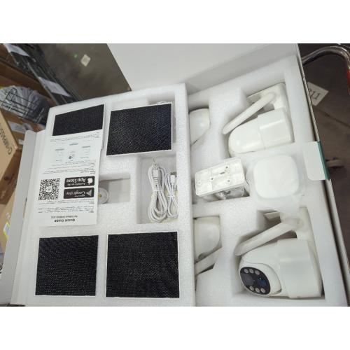 WHITE SOLIOM- 5MP Security Cameras Wireless Outdoor, No Subscription,4-Cam Pack, Solar Powered Home Security Camera with 360° Auto Tracking, Pan & Tilt, 3K Color Night Vision,5G & 2.4G Router Compatible