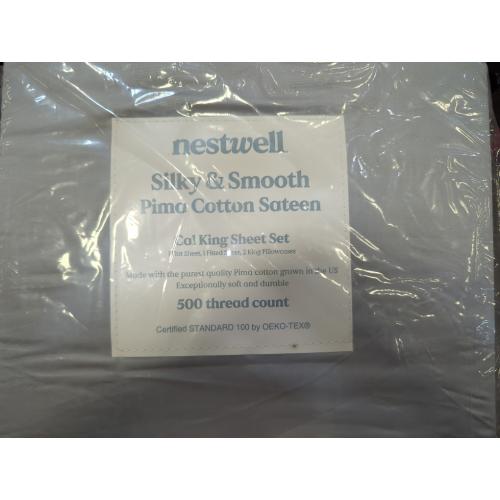 Harbor Mist Cali King Size Nestwell Pima Cotton Sateen 500-Thread-Count California King Sheet Set in Harbor Mist