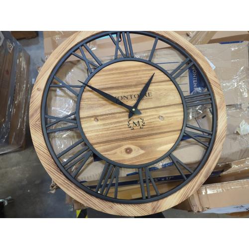Montoire 24 Inch Wooden Farmhouse Wall Clock, Extra Large for Living Room Decor - Big Rustic Wood Large Round Wall Clock 24 Inches or Larger, Battery Operated with Decorative Roman Numerals