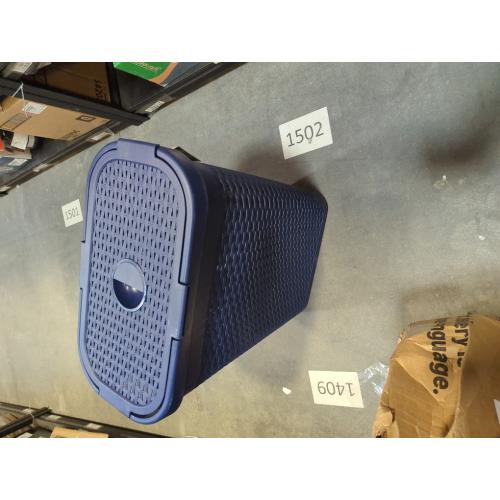 Mind Reader Basket Collection, Slim Laundry Hamper, 40 Liter (15kg/33lbs) Capacity, Attached Hinged Lid, Navy