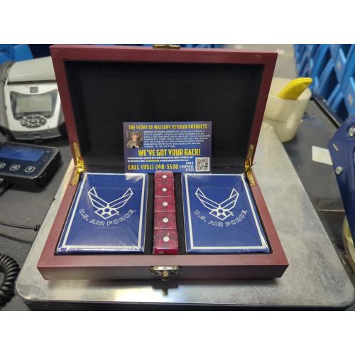 Military Gift Shop US Air Force Playing Cards & Dice in Keepsake Box - USAF Rank Insignia Cards - Air Force Gifts | Disabled Vet Owned Business | Air Force Card Set