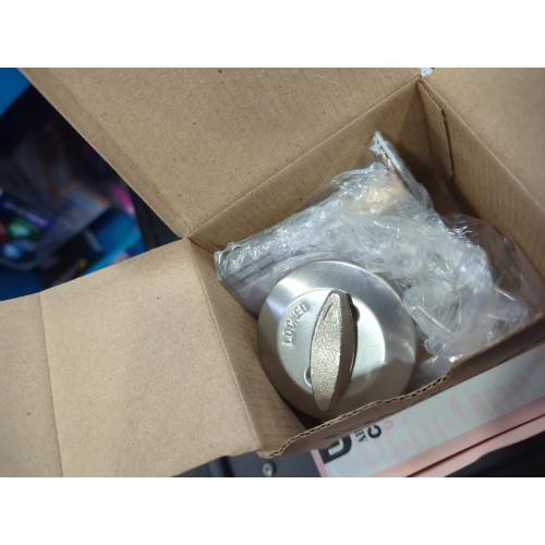 Kwikset 663 Deadbolt Unkeyed Deadbolt Lock, Satin Nickel Round Interior Turn Piece for Front Entry Door, with Latch and Adapter, No Exterior Assembly